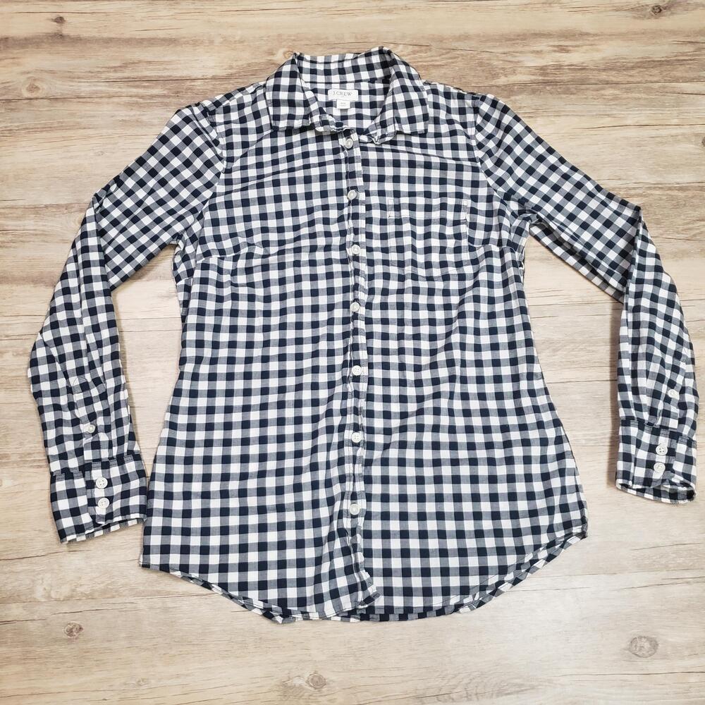 J.Crew Shirt Womens XS Blue Gingham Check Long Sleeve Button Up Cotton